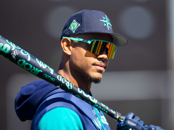 Mar 17, 2022; Peoria, AZ, USA; Seattle Mariners outfielder Julio Rodriguez during spring training workouts at Peoria Sports Complex.